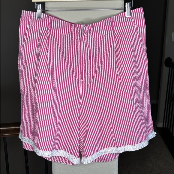 a new day Pink and White Striped High Waist Shorts with Lace Trim Size XXL - Picture 1 of 9